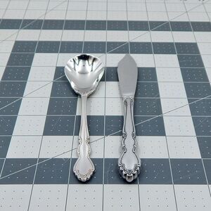 Oneida DOVER Sugar Spoon & Butter Knife Heirloom Cube Stainless Flatware Glossy
